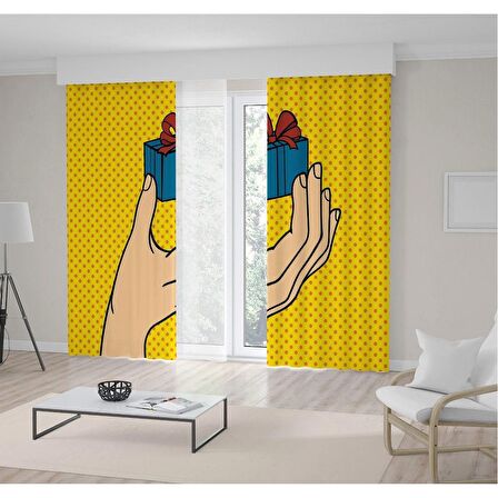 Baskılı Fon Perde Pop-Art Sanatı Küçük Hediye Paketi Desenli 